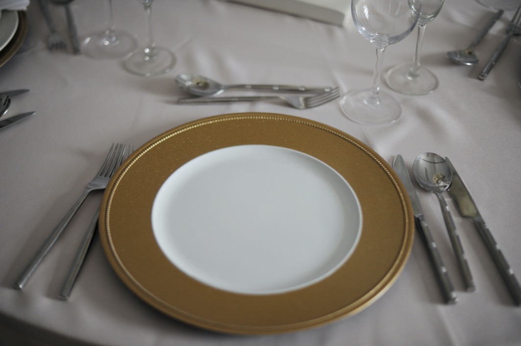 Gold Charger Plates Hire - McGarry Wedding Design