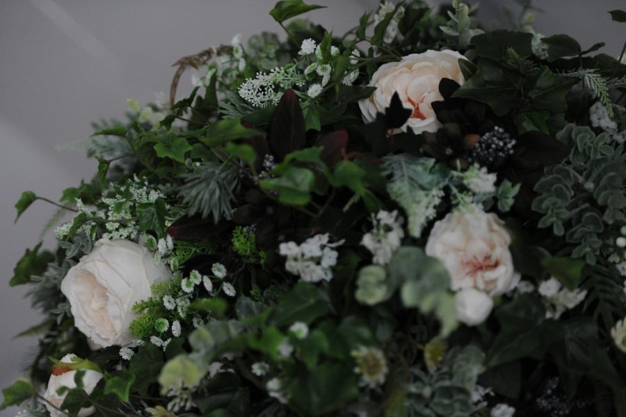 wild floral display on timber plinth