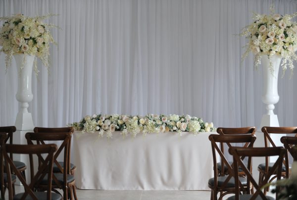 Cream floral display with pearl plinth8